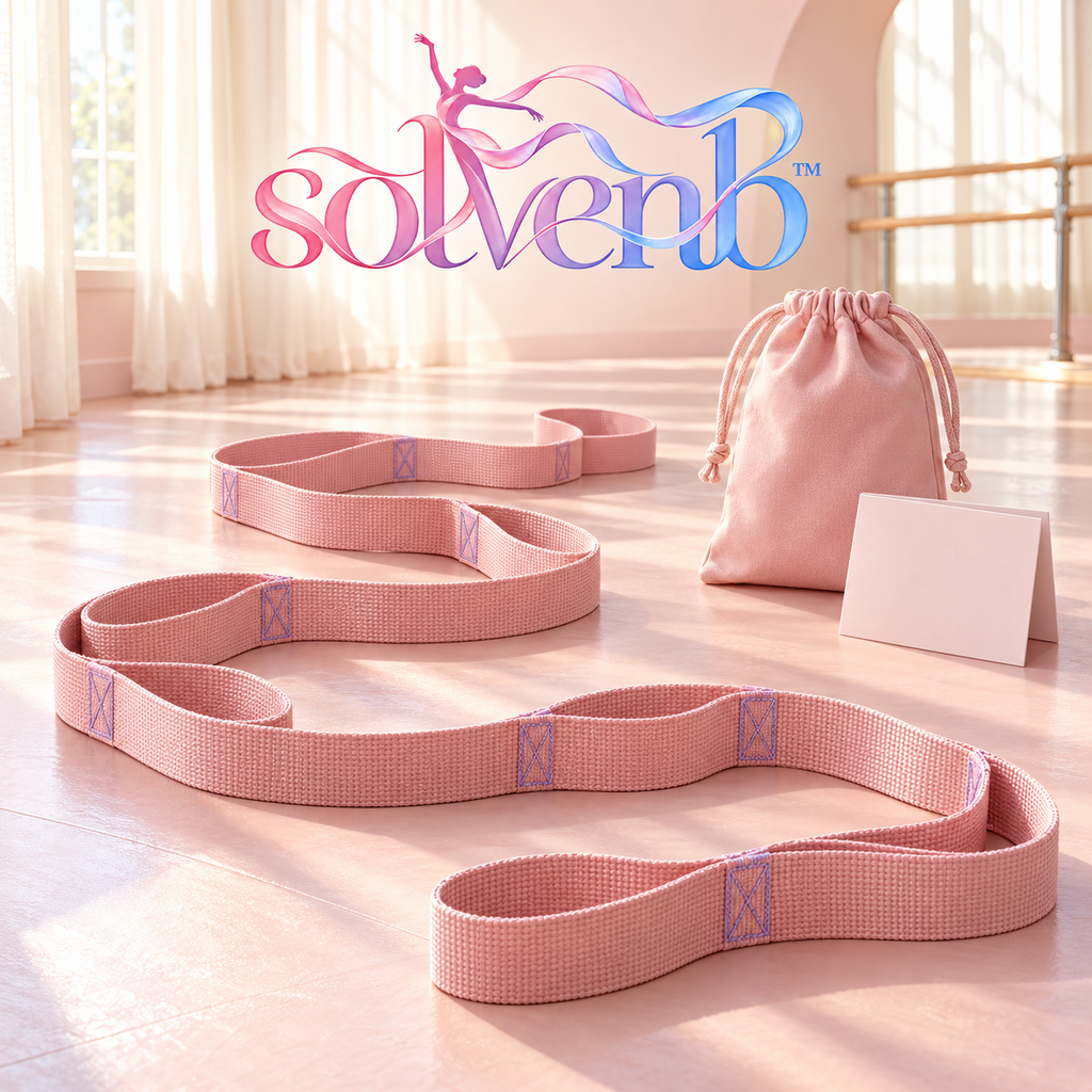 solvenb™ LoopLine Multi-Loop Stretch Strap — 8-Foot Non-Elastic Ballet, Dance & Pilates Stretching Belt with Carry Pouch