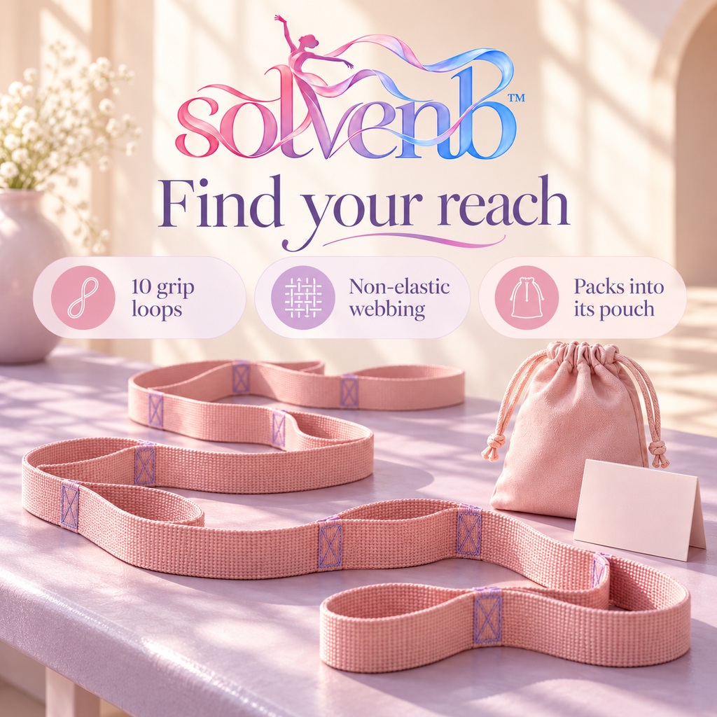solvenb™ LoopLine Multi-Loop Stretch Strap — 8-Foot Non-Elastic Ballet, Dance & Pilates Stretching Belt with Carry Pouch