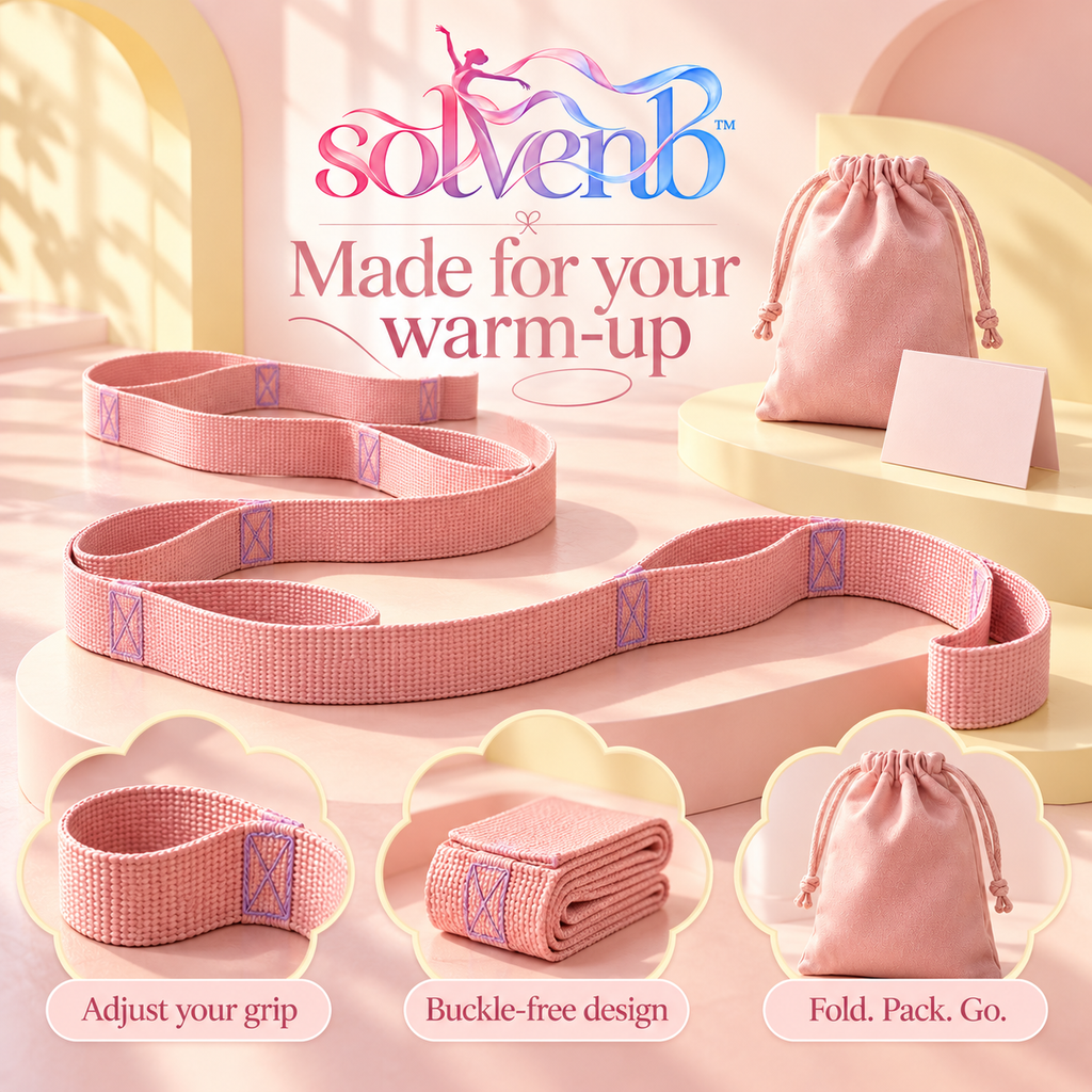 solvenb™ LoopLine Multi-Loop Stretch Strap — 8-Foot Non-Elastic Ballet, Dance & Pilates Stretching Belt with Carry Pouch