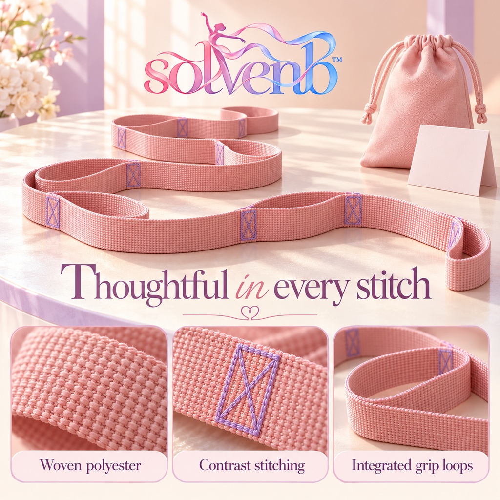 solvenb™ LoopLine Multi-Loop Stretch Strap — 8-Foot Non-Elastic Ballet, Dance & Pilates Stretching Belt with Carry Pouch