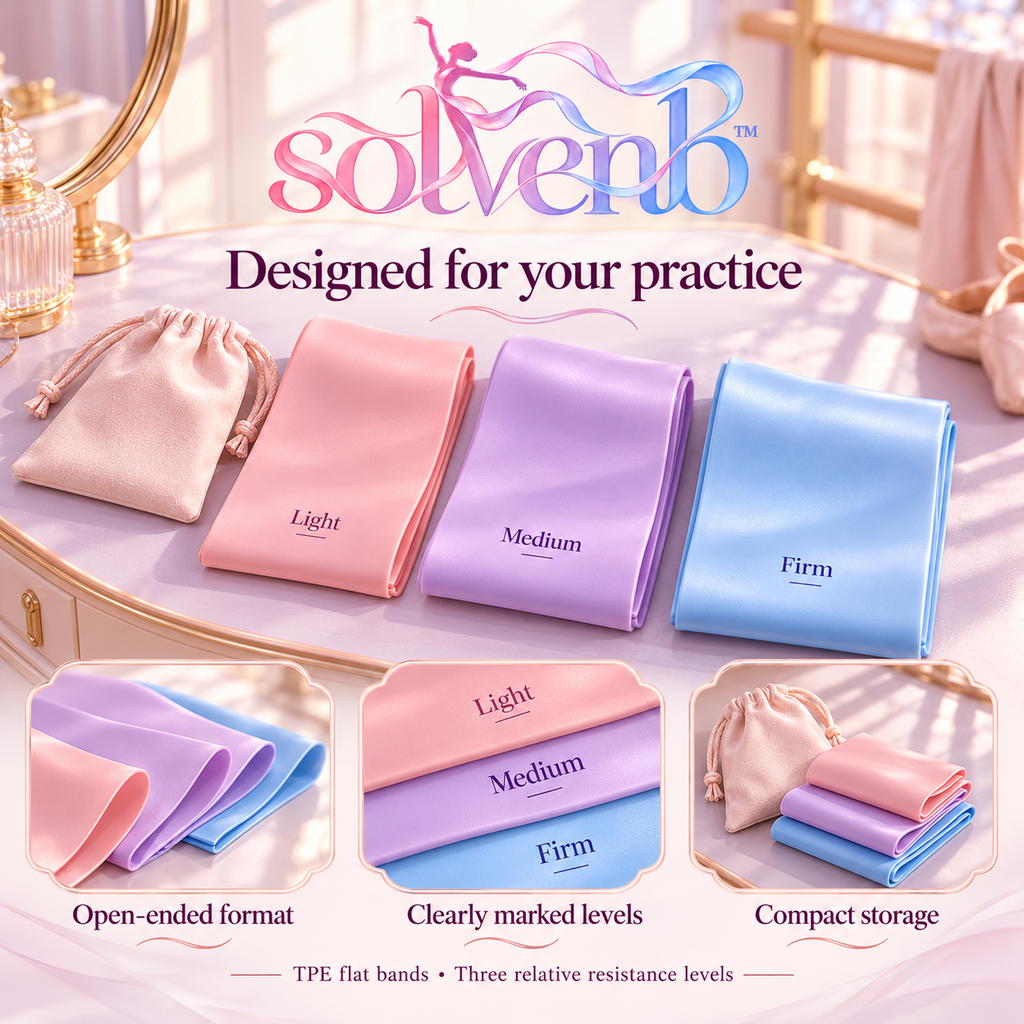 solvenb™ FlexPalette Flat Resistance Bands — 3-Level Dance Warm-Up, Ballet Footwork & Pilates Exercise Band Set