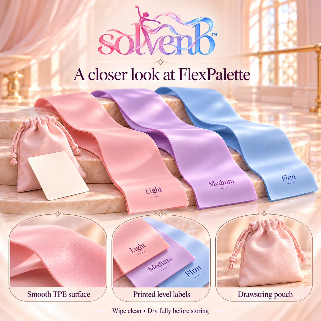 solvenb™ FlexPalette Flat Resistance Bands — 3-Level Dance Warm-Up, Ballet Footwork & Pilates Exercise Band Set