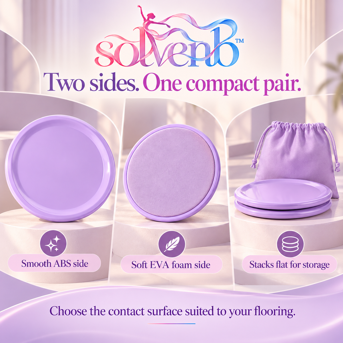 solvenb™ GlidePair Dual-Sided Exercise Sliders — 2-Piece Core Gliding Disc Set for Dance Conditioning & Pilates