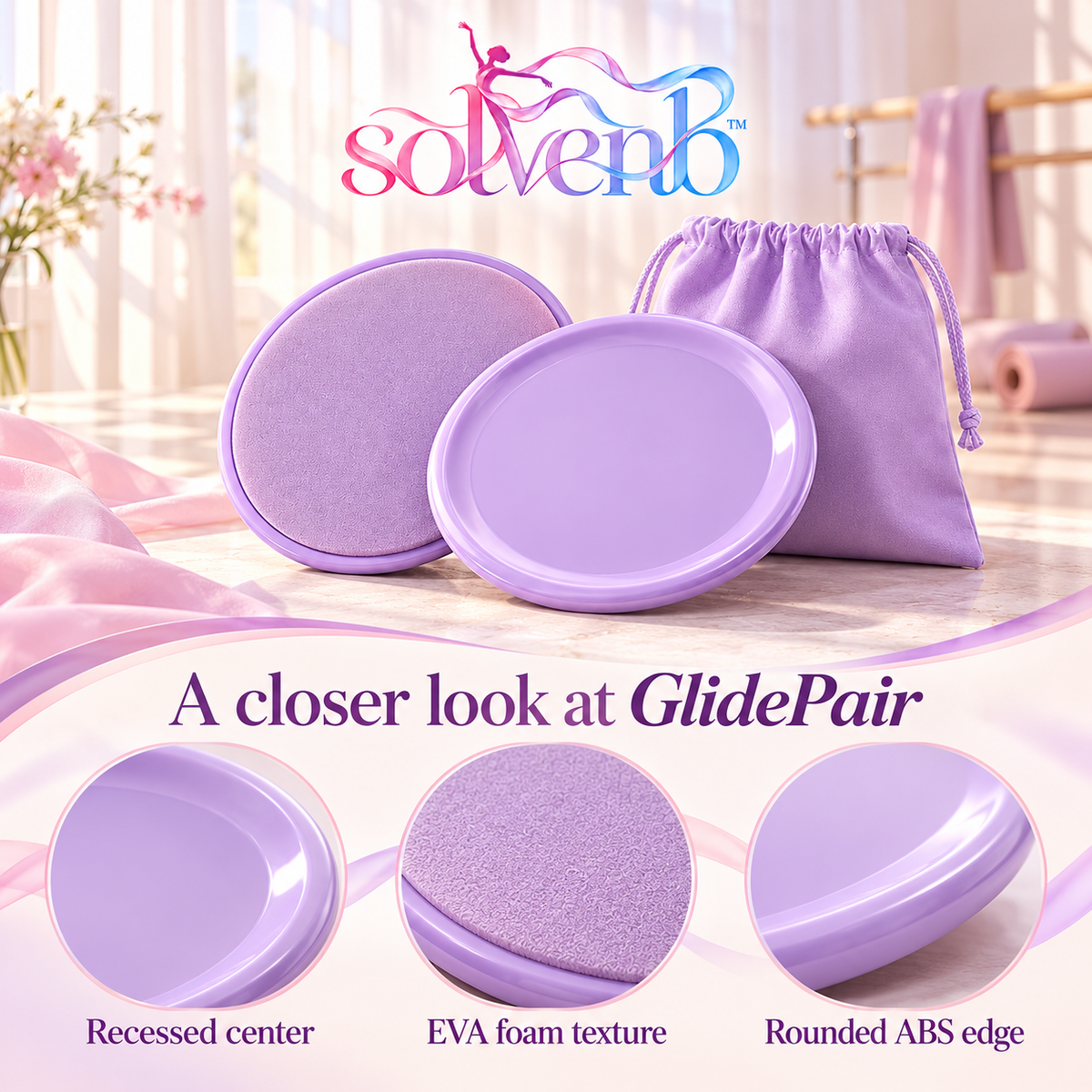 solvenb™ GlidePair Dual-Sided Exercise Sliders — 2-Piece Core Gliding Disc Set for Dance Conditioning & Pilates