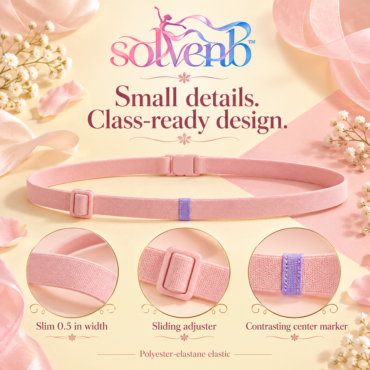 solvenb™ LineCue Adjustable Ballet Waist Belt — Slim Elastic Alignment Reference Belt for Dance Class & Rehearsal