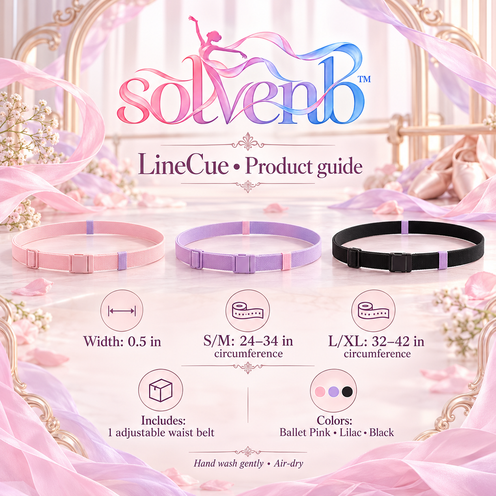 solvenb™ LineCue Adjustable Ballet Waist Belt — Slim Elastic Alignment Reference Belt for Dance Class & Rehearsal