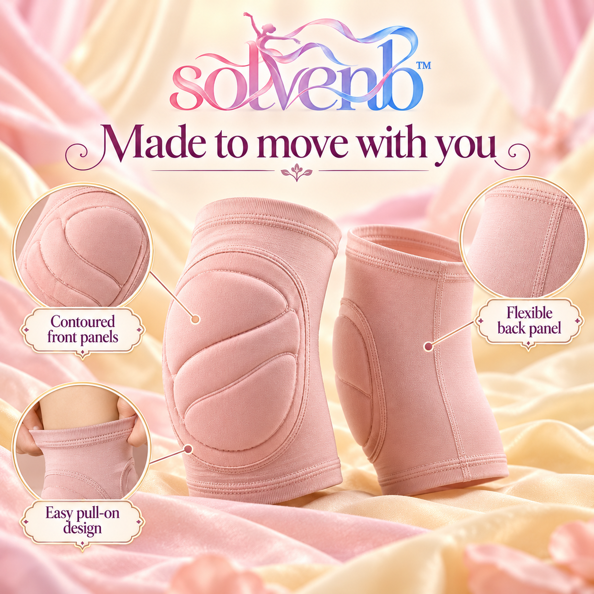 solvenb™ FloorFlow Dance Knee Pads — Low-Profile Padded Knee Sleeves for Adult Contemporary, Jazz & Rehearsal, 1 Pair