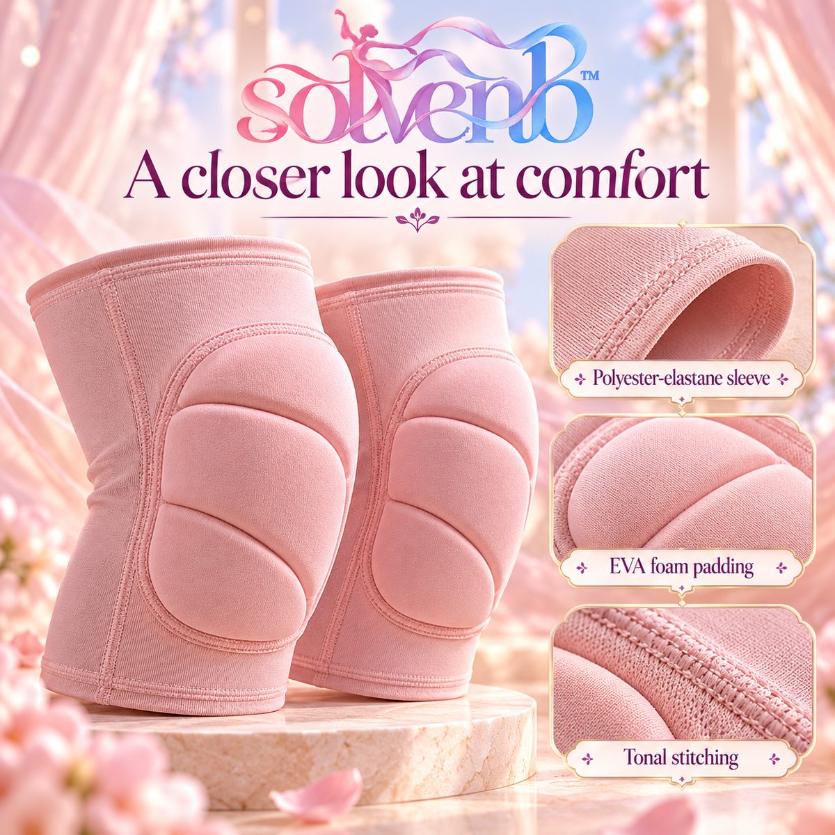 solvenb™ FloorFlow Dance Knee Pads — Low-Profile Padded Knee Sleeves for Adult Contemporary, Jazz & Rehearsal, 1 Pair