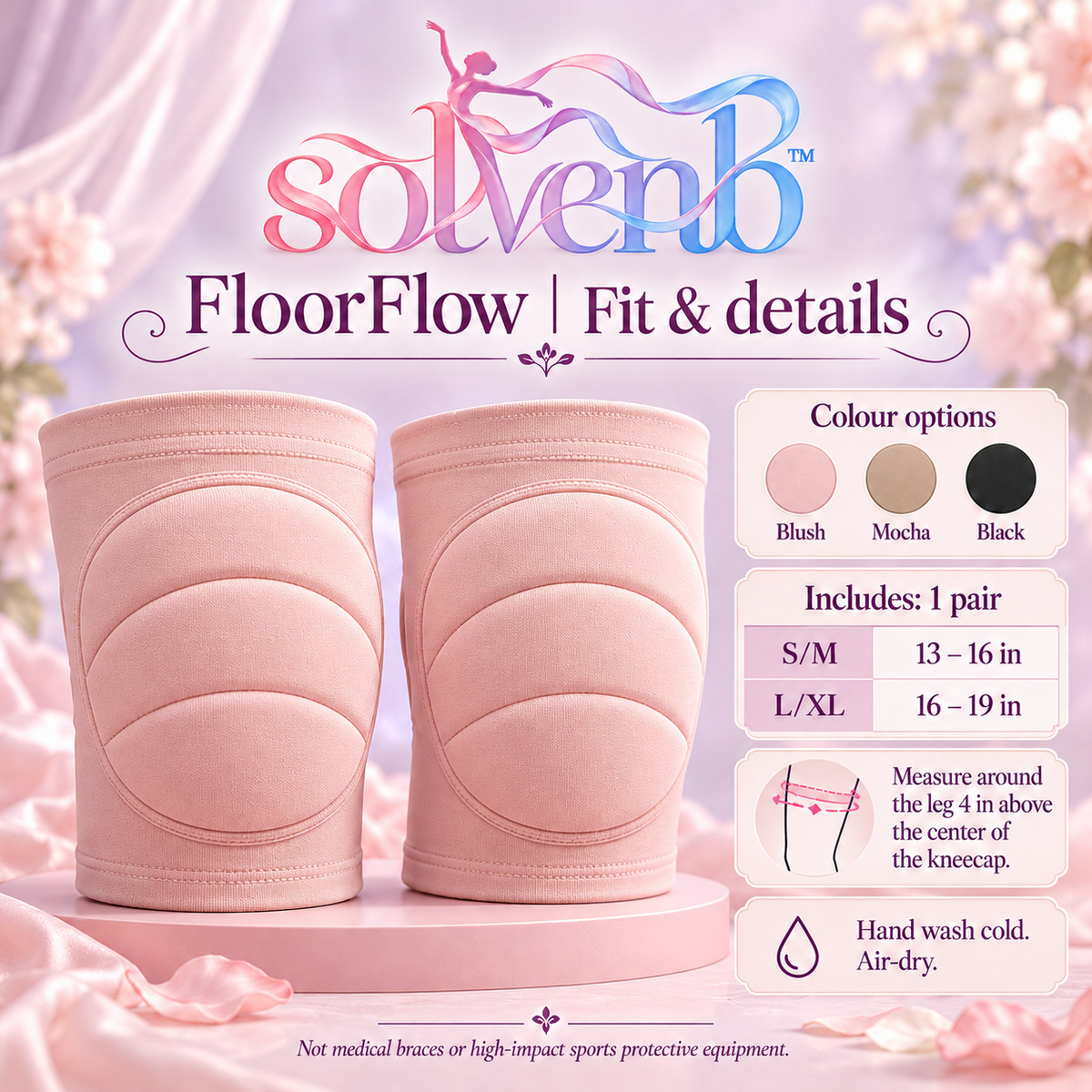 solvenb™ FloorFlow Dance Knee Pads — Low-Profile Padded Knee Sleeves for Adult Contemporary, Jazz & Rehearsal, 1 Pair