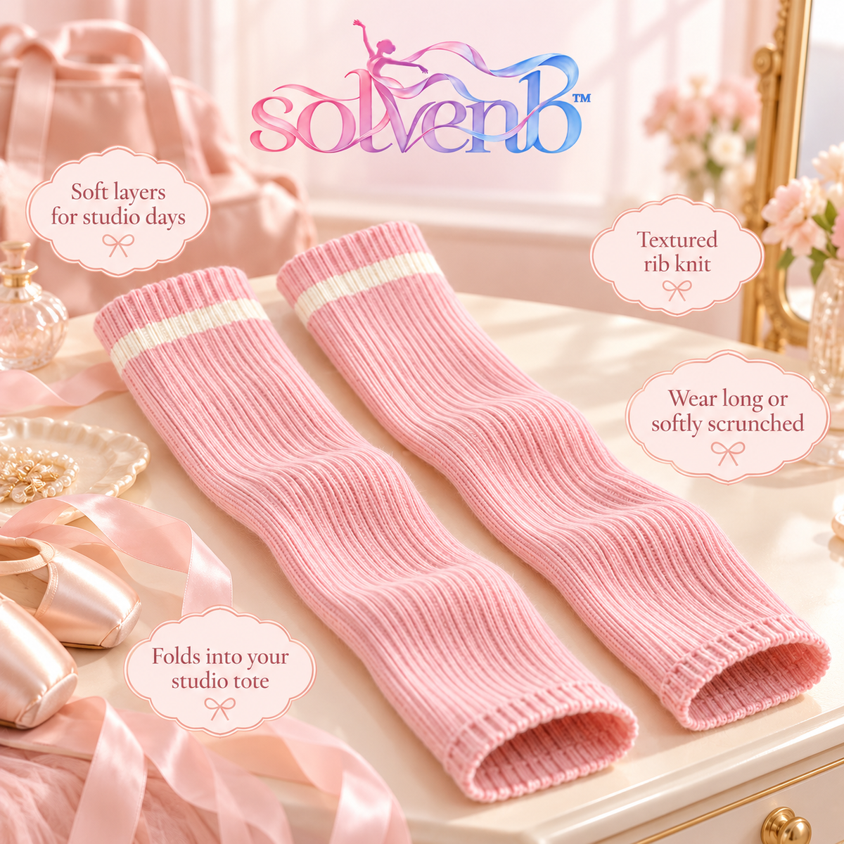 solvenb™ RibRibbon Adult Leg Warmers — 18-Inch Rib-Knit Ballet & Dance Warm-Up Legwear, 1 Pair