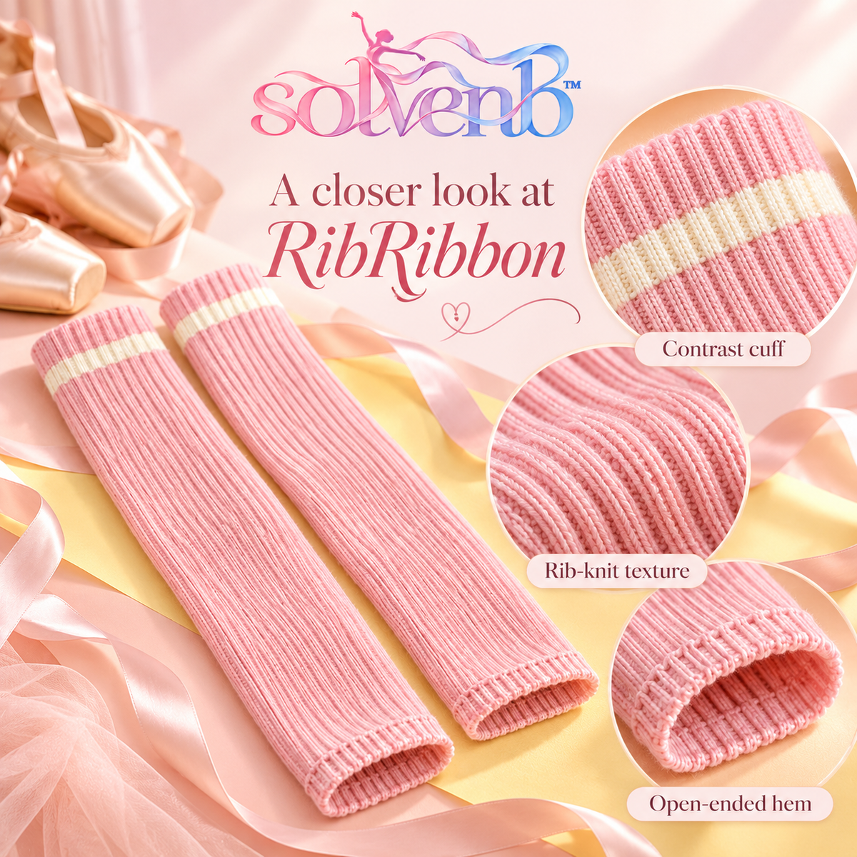 solvenb™ RibRibbon Adult Leg Warmers — 18-Inch Rib-Knit Ballet & Dance Warm-Up Legwear, 1 Pair