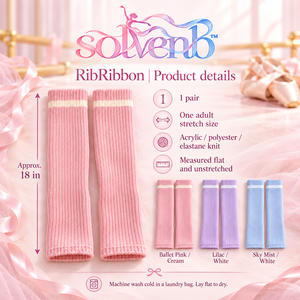 solvenb™ RibRibbon Adult Leg Warmers — 18-Inch Rib-Knit Ballet & Dance Warm-Up Legwear, 1 Pair