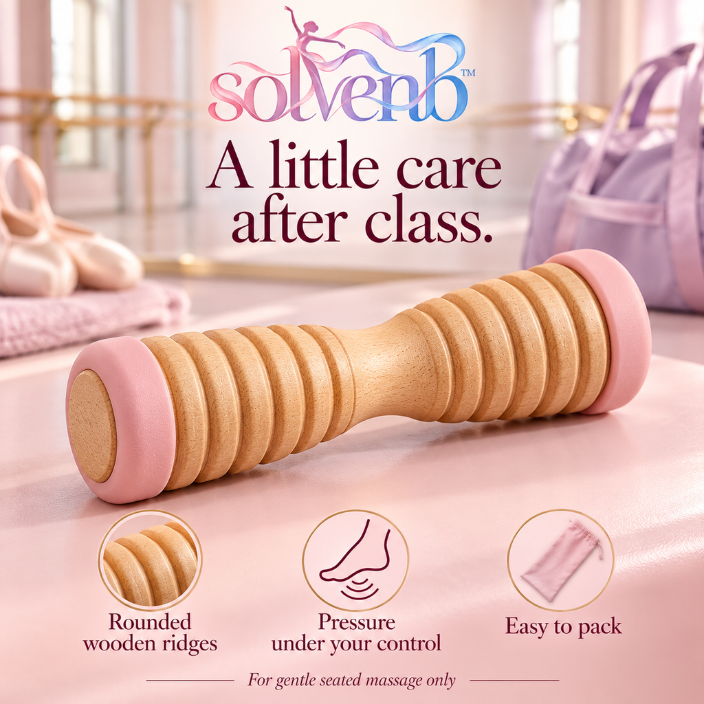 solvenb™ ArchPebble Wooden Foot Roller — Compact Textured Sole Massage Roller for Dancers & Everyday Foot Care