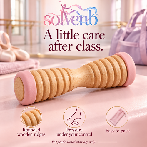 solvenb™ ArchPebble Wooden Foot Roller — Compact Textured Sole Massage Roller for Dancers & Everyday Foot Care