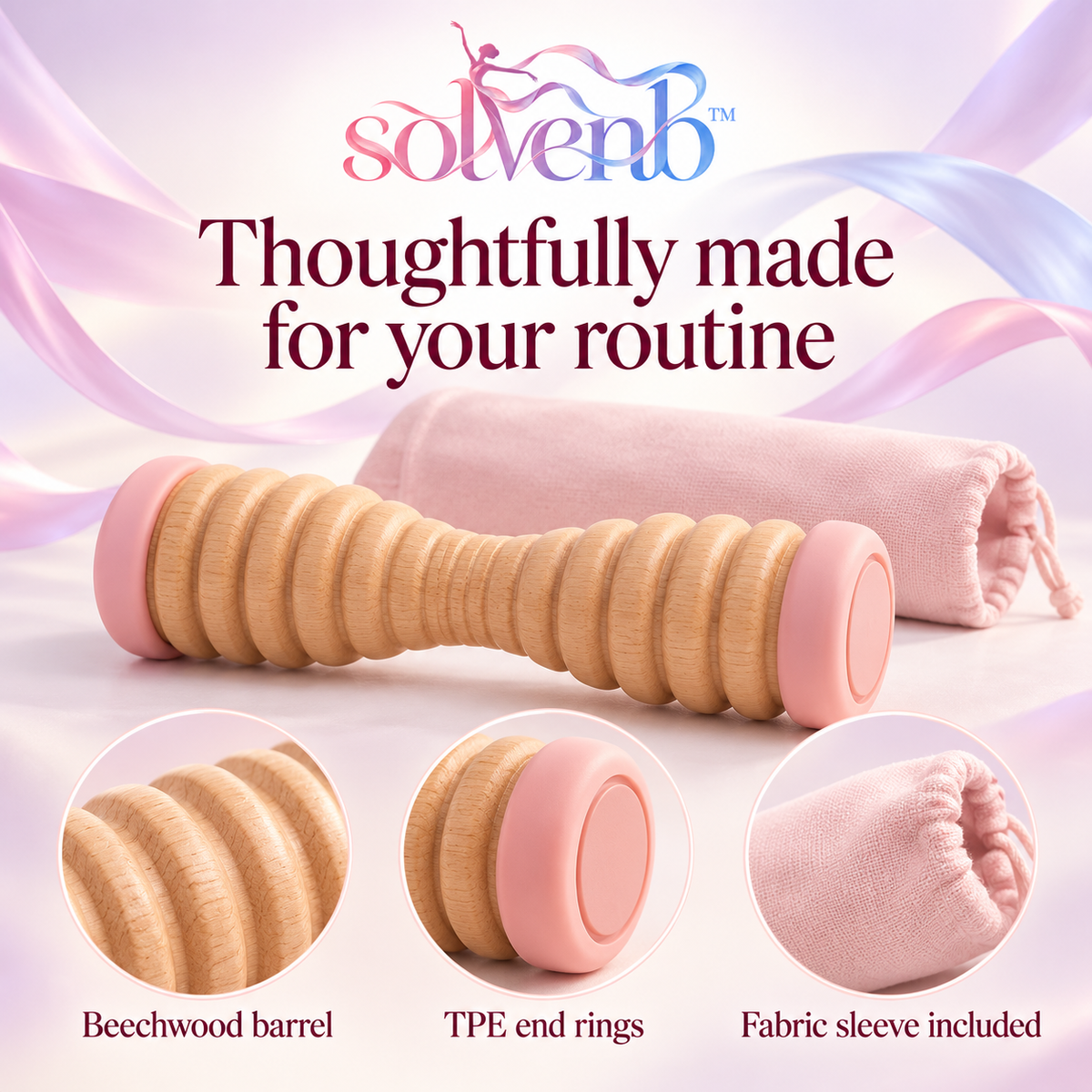 solvenb™ ArchPebble Wooden Foot Roller — Compact Textured Sole Massage Roller for Dancers & Everyday Foot Care