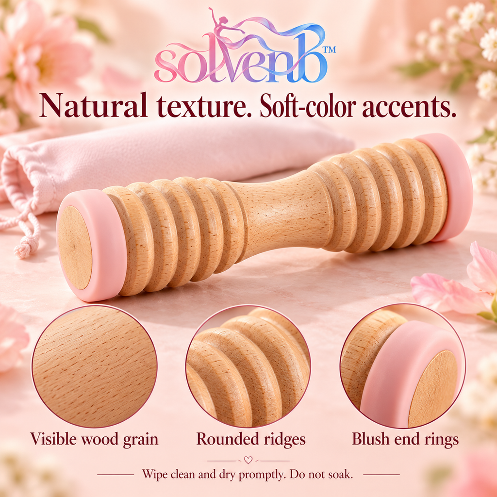 solvenb™ ArchPebble Wooden Foot Roller — Compact Textured Sole Massage Roller for Dancers & Everyday Foot Care