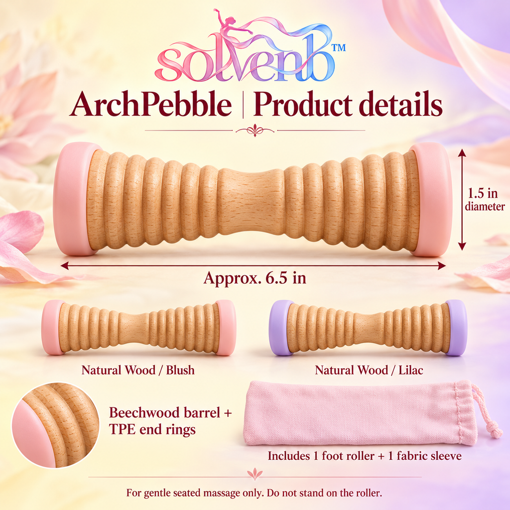 solvenb™ ArchPebble Wooden Foot Roller — Compact Textured Sole Massage Roller for Dancers & Everyday Foot Care