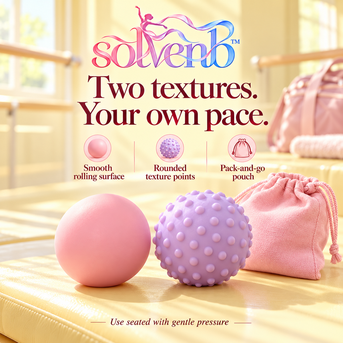 solvenb™ PocketPebble Massage Ball Duo — Smooth & Textured Foot Massage Balls with Travel Pouch for Dancers