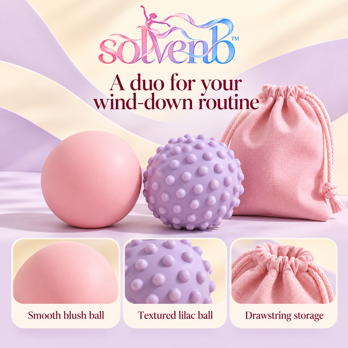 solvenb™ PocketPebble Massage Ball Duo — Smooth & Textured Foot Massage Balls with Travel Pouch for Dancers