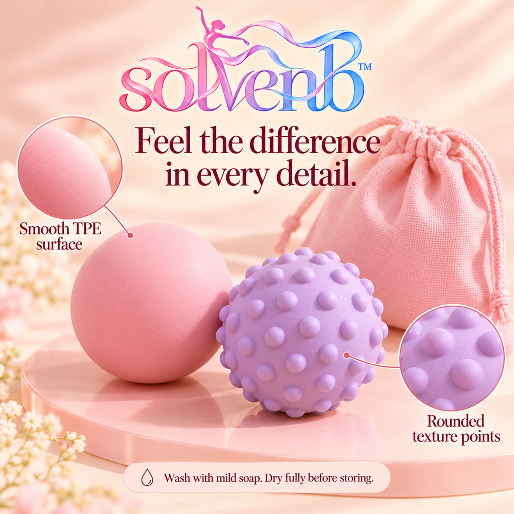 solvenb™ PocketPebble Massage Ball Duo — Smooth & Textured Foot Massage Balls with Travel Pouch for Dancers
