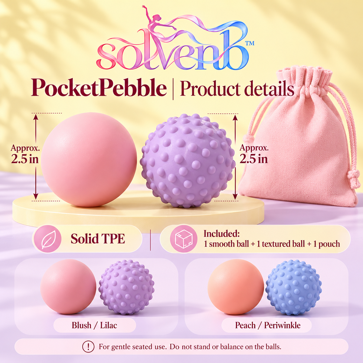 solvenb™ PocketPebble Massage Ball Duo — Smooth & Textured Foot Massage Balls with Travel Pouch for Dancers