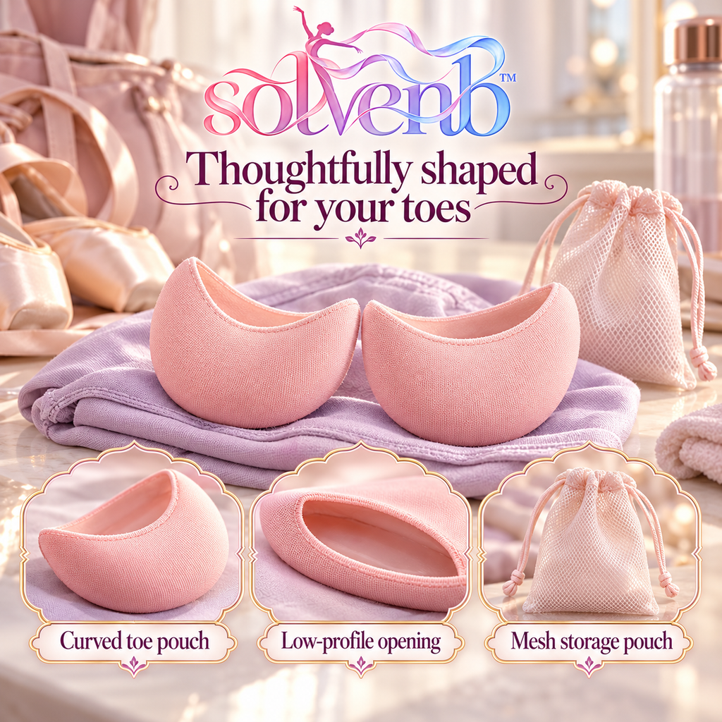 solvenb™ PointePetal Fabric-Covered Gel Toe Pads — Slim Ballet Pointe Shoe Cushion Inserts, 1 Pair