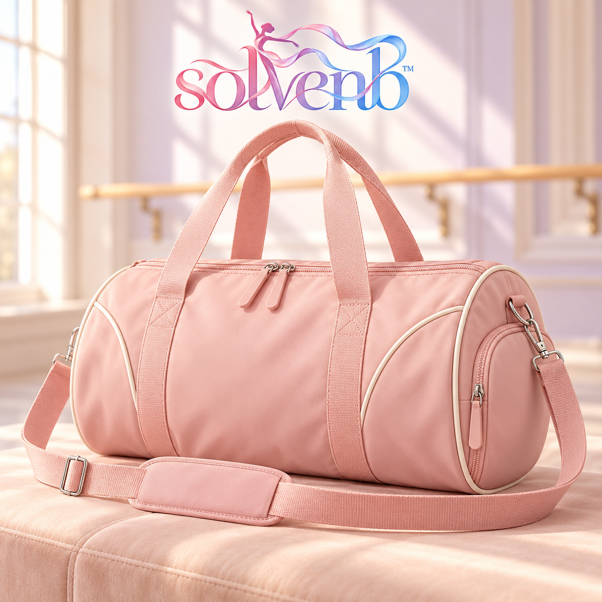 solvenb™ StudioArc Compact Dance Duffle Bag — Ballet & Gym Carryall with Separate Shoe Pocket and Adjustable Shoulder Strap