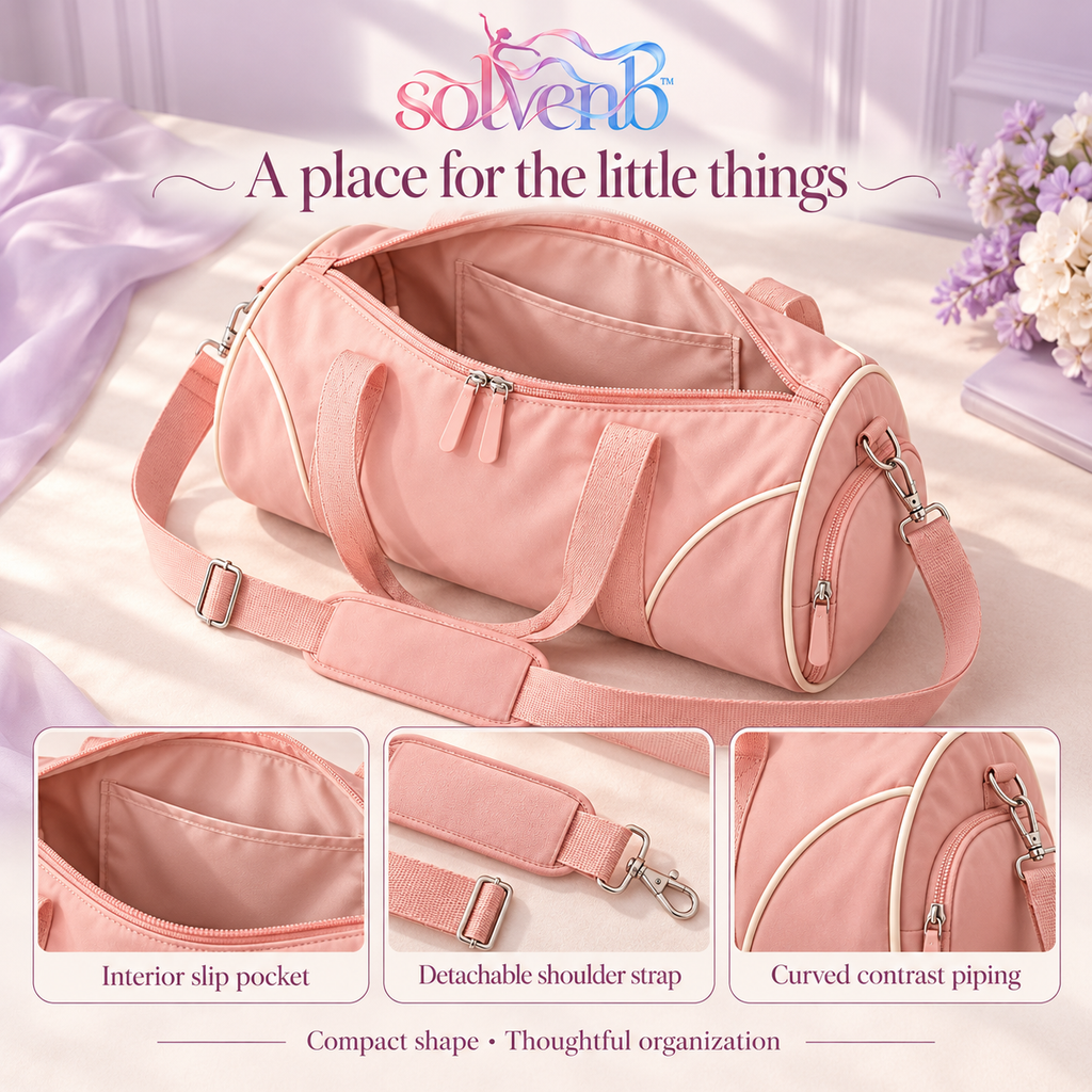 solvenb™ StudioArc Compact Dance Duffle Bag — Ballet & Gym Carryall with Separate Shoe Pocket and Adjustable Shoulder Strap