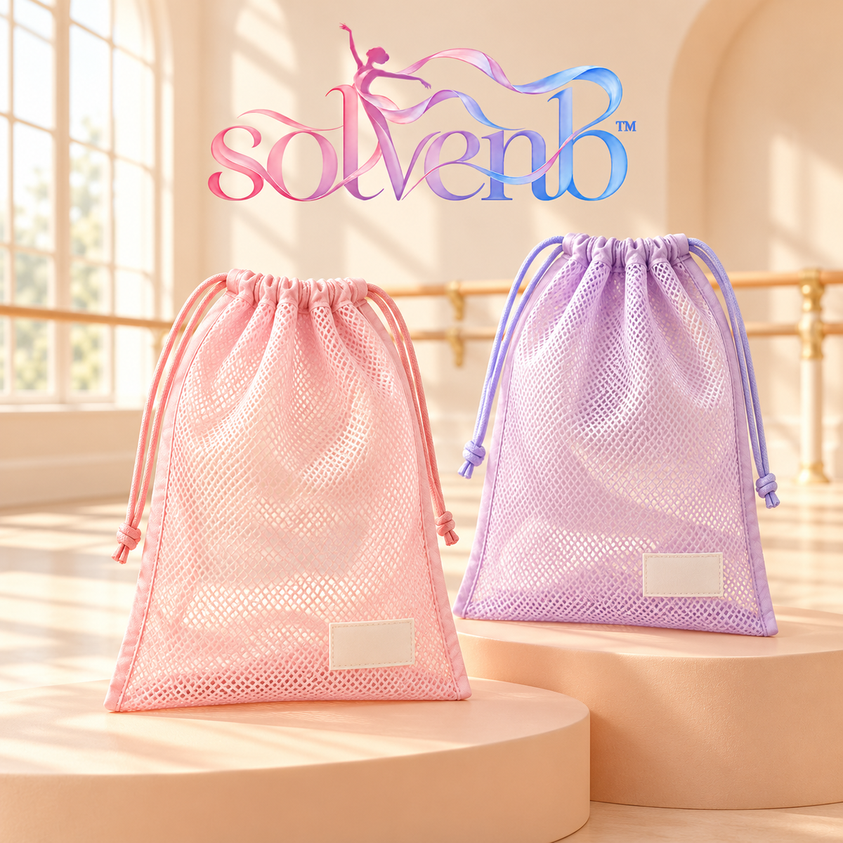 solvenb™ AirWeave Mesh Dance Shoe Bags — 2-Pack Drawstring Ballet Slipper & Pointe Shoe Storage Pouches