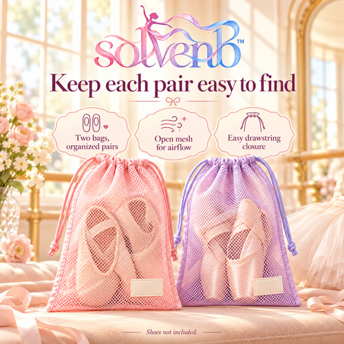 solvenb™ AirWeave Mesh Dance Shoe Bags — 2-Pack Drawstring Ballet Slipper & Pointe Shoe Storage Pouches
