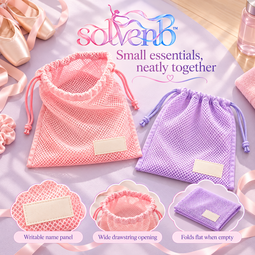 solvenb™ AirWeave Mesh Dance Shoe Bags — 2-Pack Drawstring Ballet Slipper & Pointe Shoe Storage Pouches